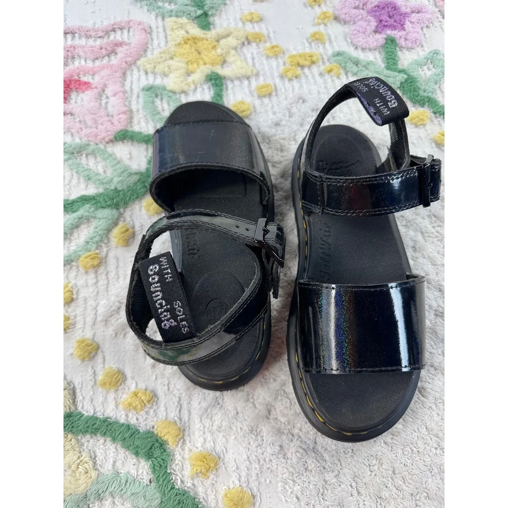 Dr. Martens Marlowe‎ Buckle J Black Holographic Platform Sandals Kids Size 2 US